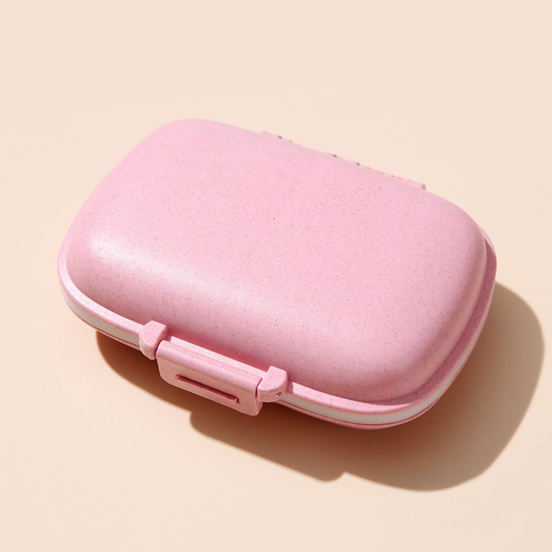1pc Portable 8-Compartment Sealed Pill Box, Moisture-Proof Weekly Pill Organizer, Small Wheat-Shaped Medicine Storage Box