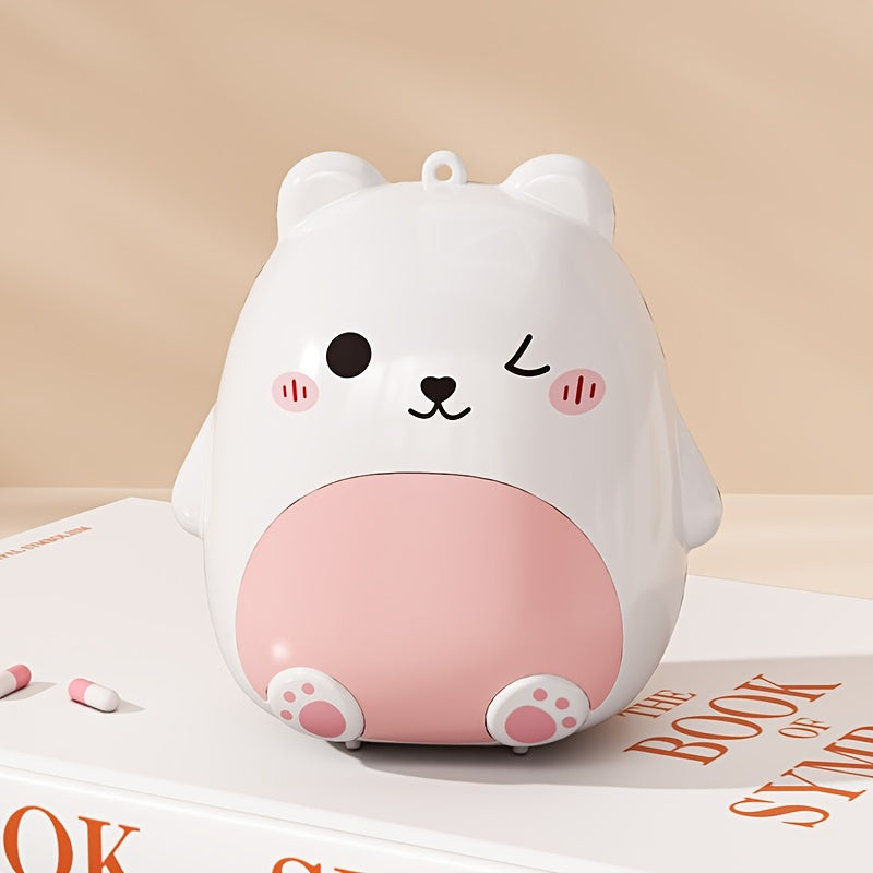 1 Cute Bear Portable Pill Box Organizer - Large Capacity Sealed Medicine Storage Box with Lid & Easy-Open Design, Durable ABS Material