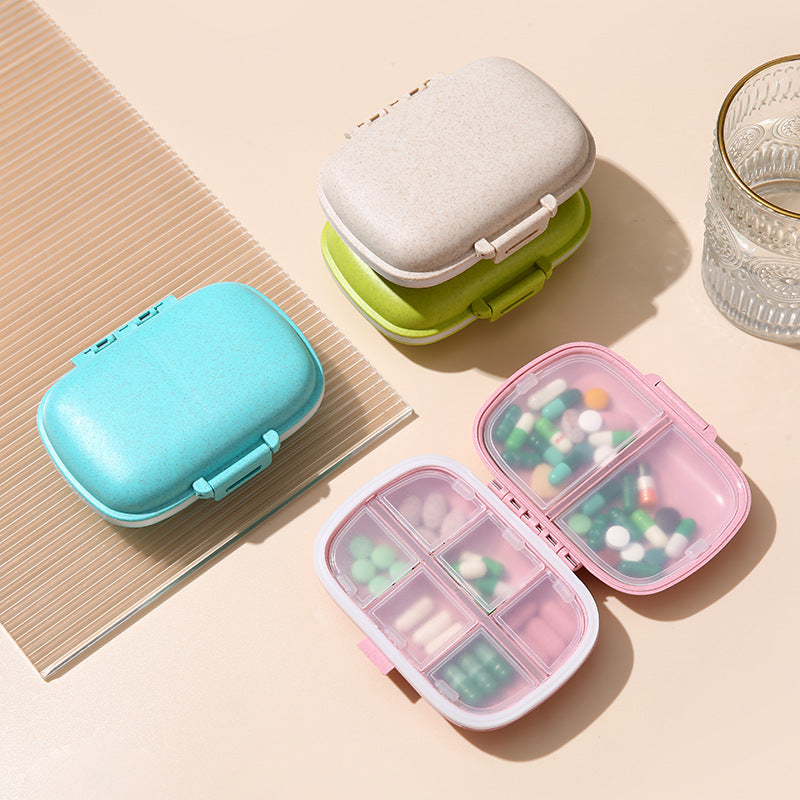 1pc Portable 8-Compartment Sealed Pill Box, Moisture-Proof Weekly Pill Organizer, Small Wheat-Shaped Medicine Storage Box