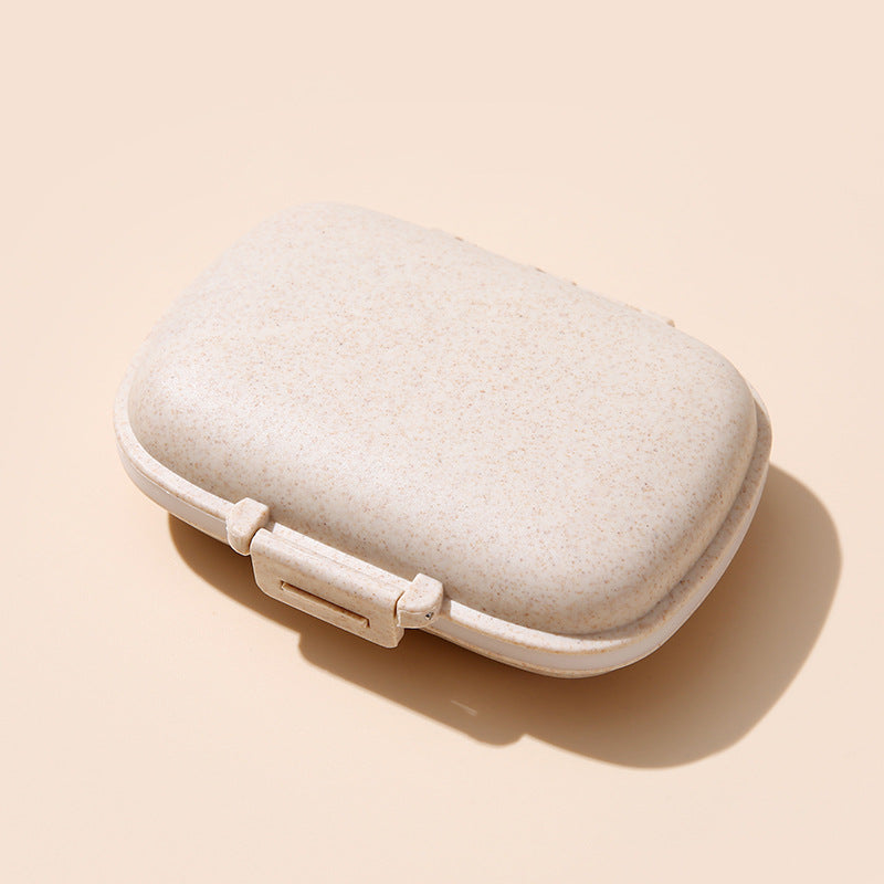 1pc Portable 8-Compartment Sealed Pill Box, Moisture-Proof Weekly Pill Organizer, Small Wheat-Shaped Medicine Storage Box