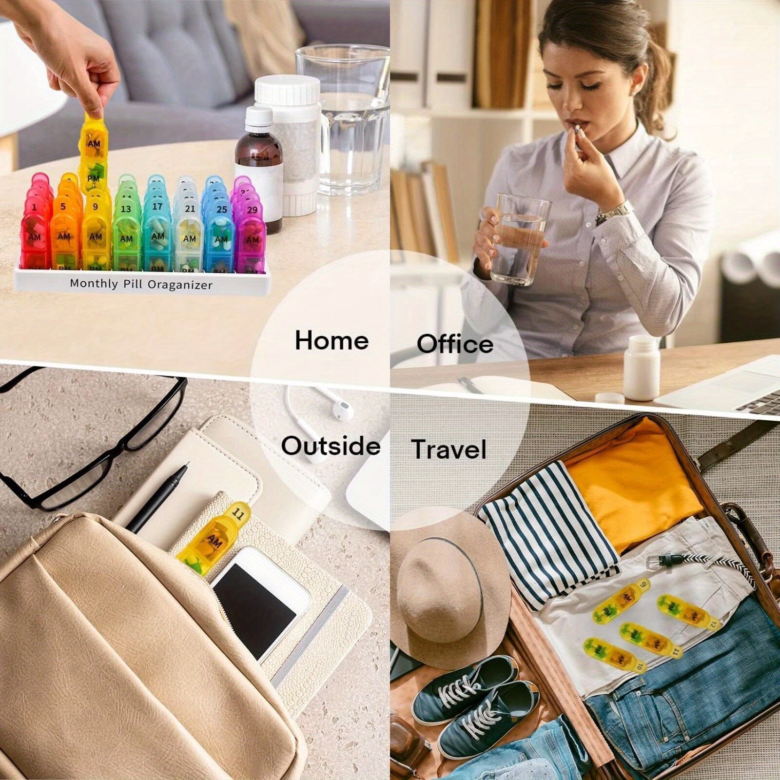 Monthly Pill Organizer 2 Times A Day, Pill Box, 30 Days AM PM Pill Case, 31 Days Pill Box, One Month Pill Medicine Container Small Separate Compartments to Hold Vitamins, Fish Oil, Supplements
