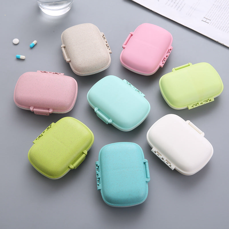 1pc Portable 8-Compartment Sealed Pill Box, Moisture-Proof Weekly Pill Organizer, Small Wheat-Shaped Medicine Storage Box