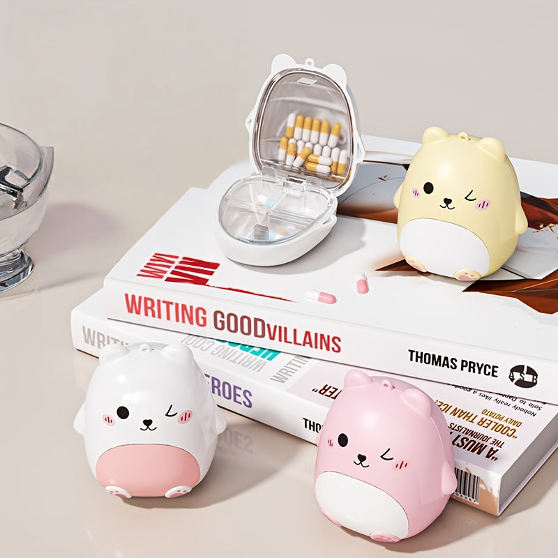 1 Cute Bear Portable Pill Box Organizer - Large Capacity Sealed Medicine Storage Box with Lid & Easy-Open Design, Durable ABS Material