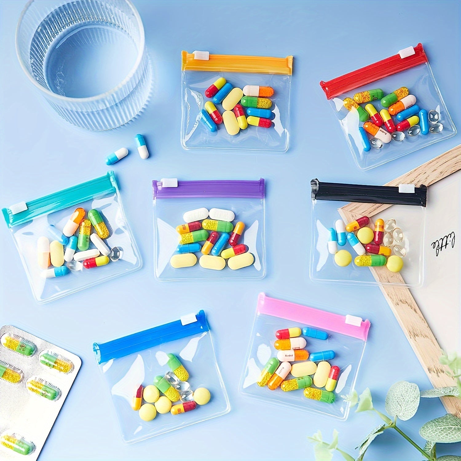 5pcs\10pcs\20pcs Pill Bag Set, Slide-Lock Zipper Pill Organizer Bags, and Reusable Medication Storage for Travel and Home Office Use ;random color