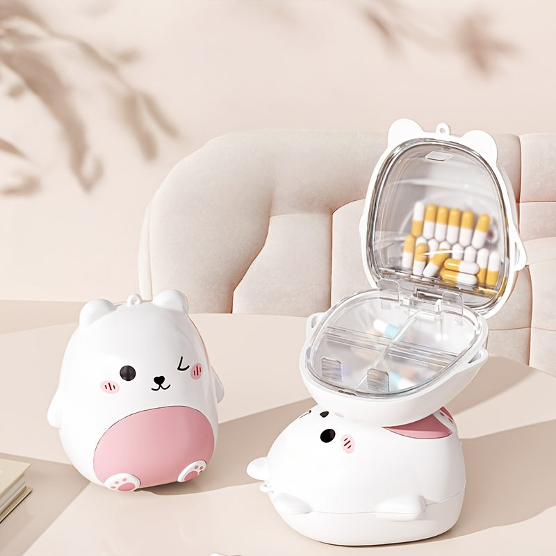 1 Cute Bear Portable Pill Box Organizer - Large Capacity Sealed Medicine Storage Box with Lid & Easy-Open Design, Durable ABS Material
