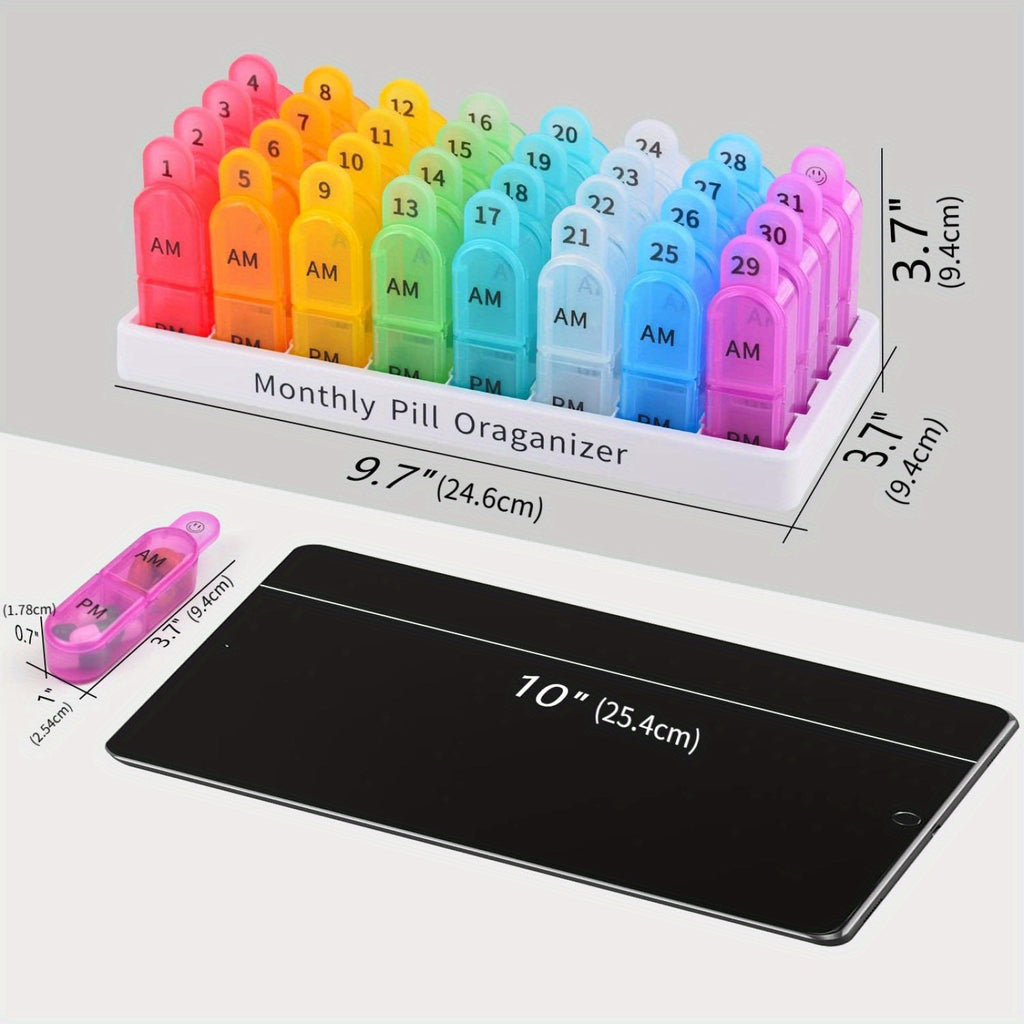 Monthly Pill Organizer 2 Times A Day, Pill Box, 30 Days AM PM Pill Case, 31 Days Pill Box, One Month Pill Medicine Container Small Separate Compartments to Hold Vitamins, Fish Oil, Supplements