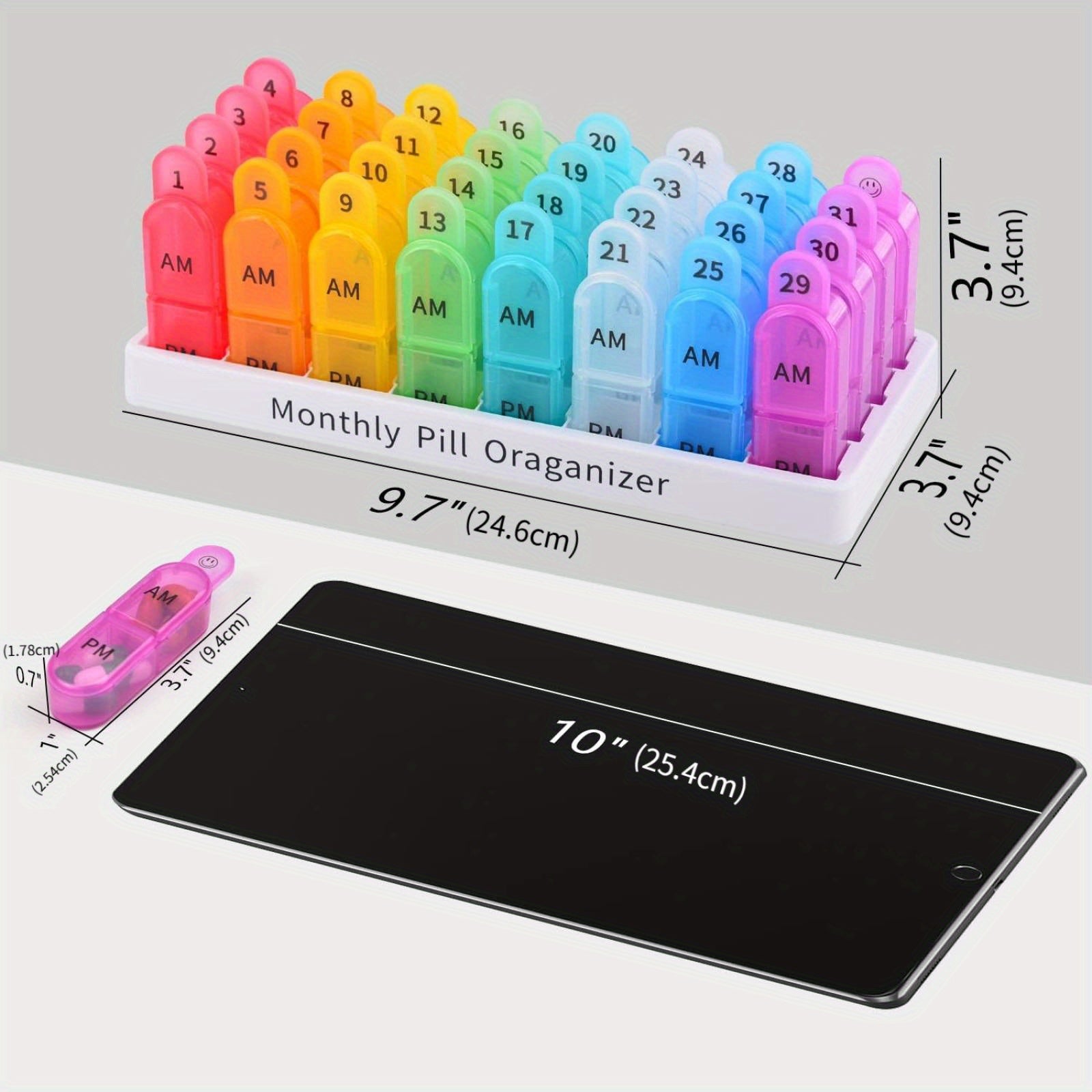 Monthly Pill Organizer 2 Times A Day, Pill Box, 30 Days AM PM Pill Case, 31 Days Pill Box, One Month Pill Medicine Container Small Separate Compartments to Hold Vitamins, Fish Oil, Supplements