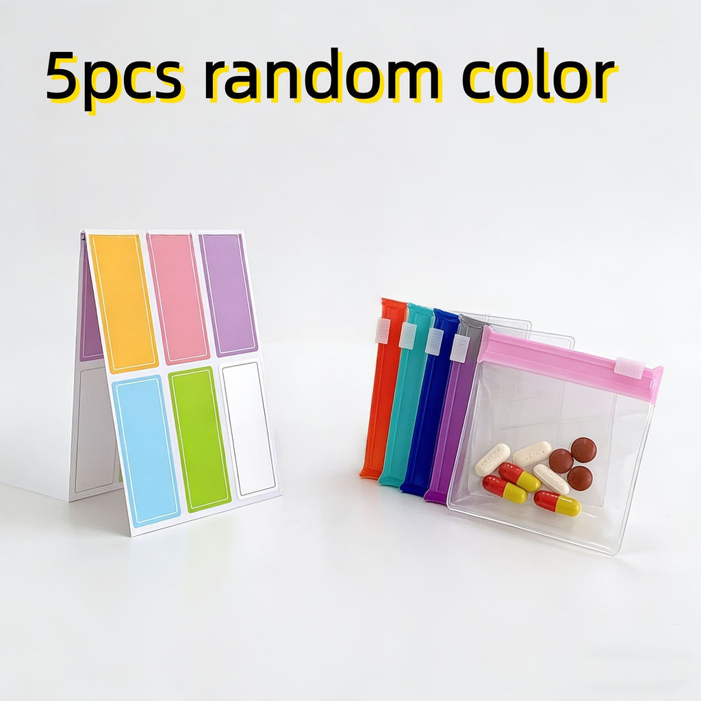 5pcs\10pcs\20pcs Pill Bag Set, Slide-Lock Zipper Pill Organizer Bags, and Reusable Medication Storage for Travel and Home Office Use ;random color