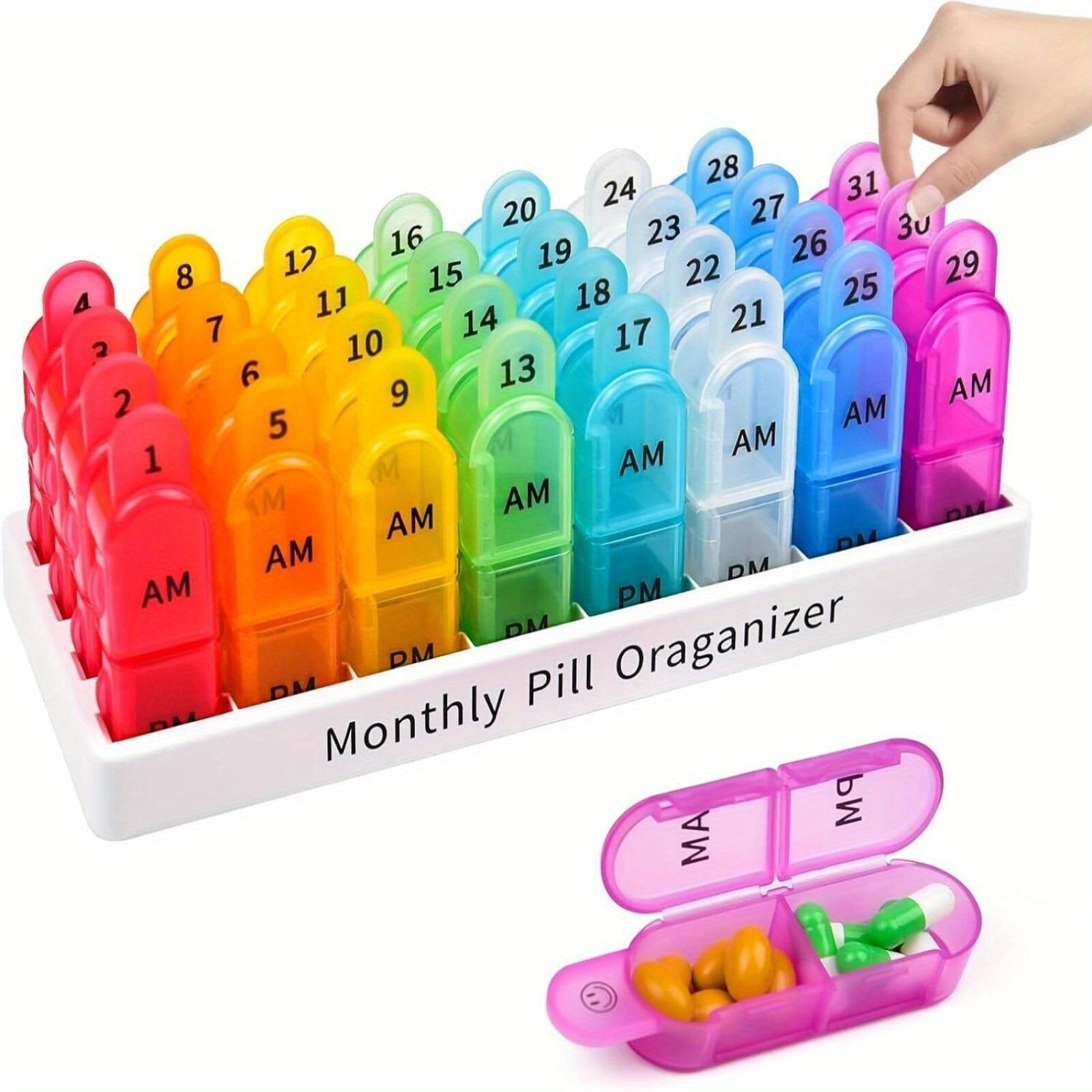 Monthly Pill Organizer 2 Times A Day, Pill Box, 30 Days AM PM Pill Case, 31 Days Pill Box, One Month Pill Medicine Container Small Separate Compartments to Hold Vitamins, Fish Oil, Supplements