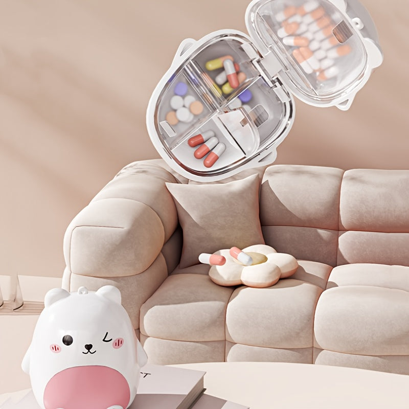 1 Cute Bear Portable Pill Box Organizer - Large Capacity Sealed Medicine Storage Box with Lid & Easy-Open Design, Durable ABS Material
