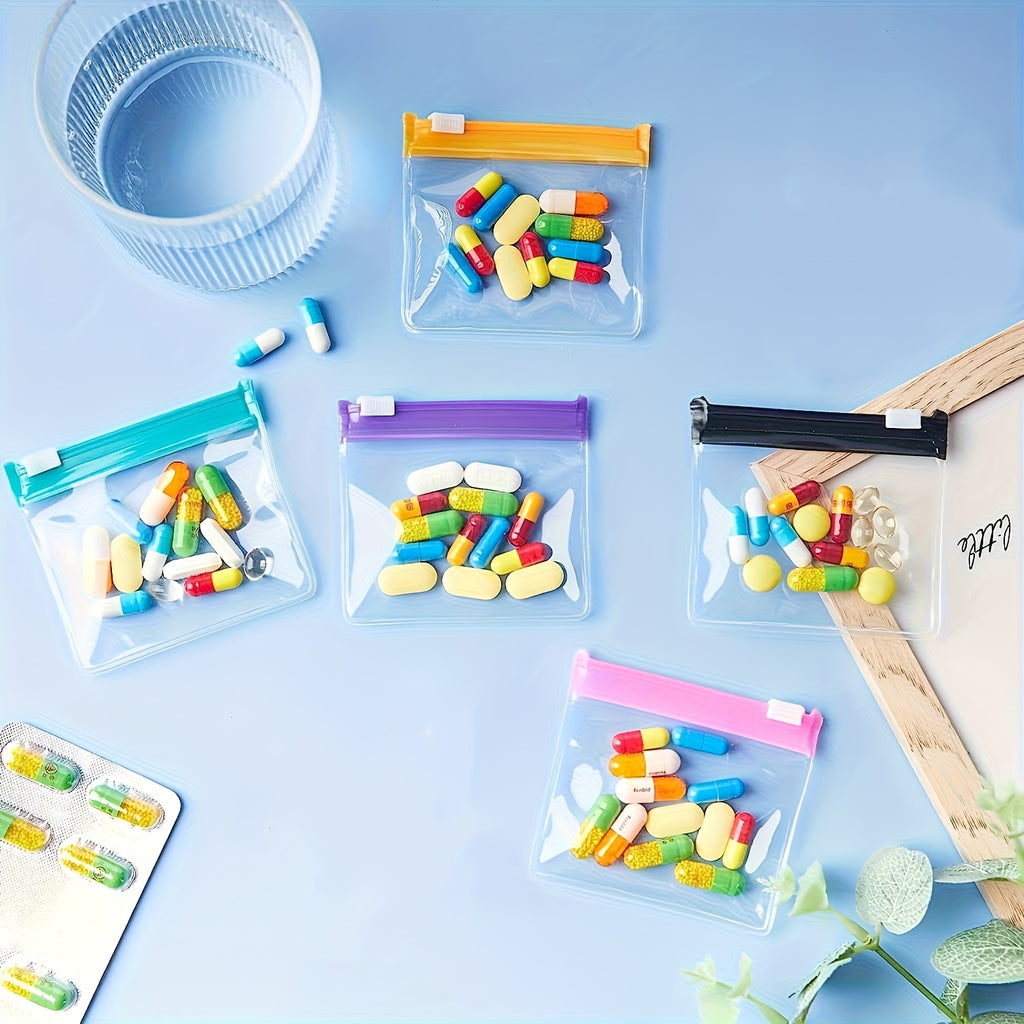5pcs\10pcs\20pcs Pill Bag Set, Slide-Lock Zipper Pill Organizer Bags, and Reusable Medication Storage for Travel and Home Office Use ;random color